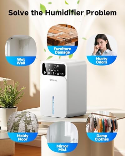 KCONBS Dehumidifier for Home, 60 OZ Capacity, Glacier White