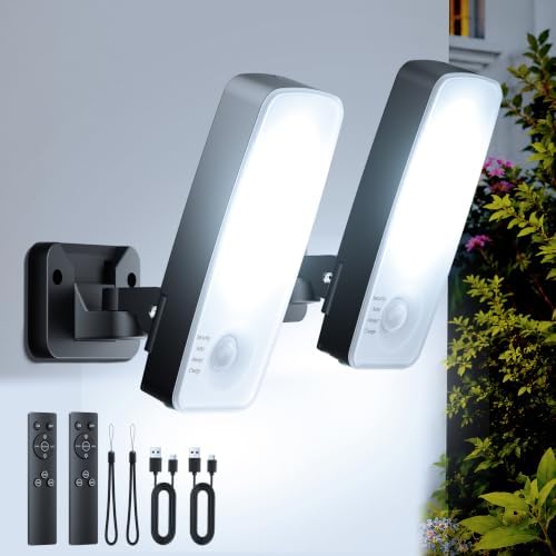 TANBABY Rechargeable Outdoor Porch Lights with Motion Sensor, Black 2 Pack
