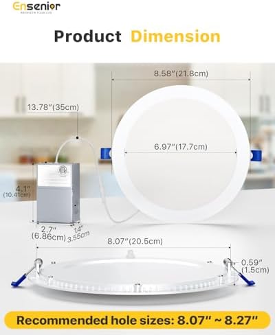 Ensenior 6 Pack 8 Inch LED Recessed Light, Canless, 5CCT Dimmable Wafer