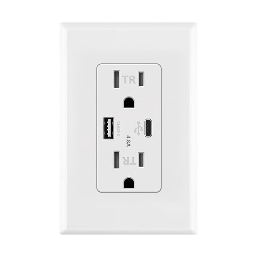 Micmi USB Outlet with C + A Wall Dual High Speed Receptacle Smart 4.8A Fast Charging Capability, 15Amp 125Volt, Tamper Resistant Wall Plate Included ETL Listed (1Pack, White, 15 Amp Outlet)