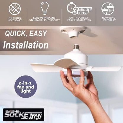 Bell+Howell Socket Breeze Light 5-Speed Deluxe LED – Ceiling Fans with Lights and Remote Control – For Bedroom, Kitchen, Living Room,1000 Lumens / 5000 Kelvins As Seen On TV (Pack of 2)