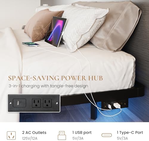 SHA CERLIN Full Size Floating Bed Frame with Smart LED Lights, Black