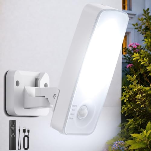 TANBABY Rechargeable Outdoor Porch Light with Motion Sensor, White 1 Pack