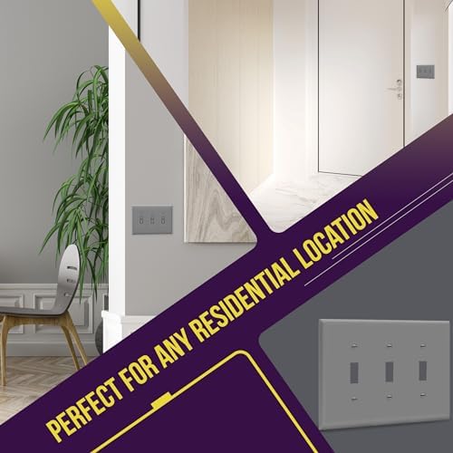 ENERLITES Triple Light Switch Wall Plate, Toggle Switch Plate, 3-Gang Gloss Finish, Mid-Size 4.88" x 6.77", Unbreakable Polycarbonate Thermoplastic, UL Listed, 8813M-GY, Gray