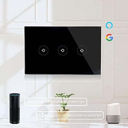 WiFi Smart Wall Touch Light Switch Glass Panel Wireless Remote Control by Mobile APP Anywhere Compatible with Alexa,Timing Function No Hub Required (Wall Switch 3 Gang)