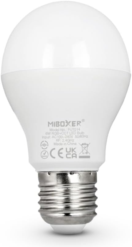MiBOXER FUT014 E26 6W RGB+CCT LED Bulb 2.4G, 2.4G RGB+CCT Bulb, Bulb, 2.4GHz RF Remote Controllable