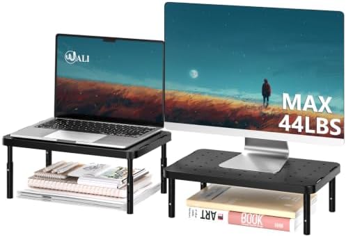 WALI Dual Monitor Riser for Desk, Adjustable Laptop Riser, up to 44 lbs