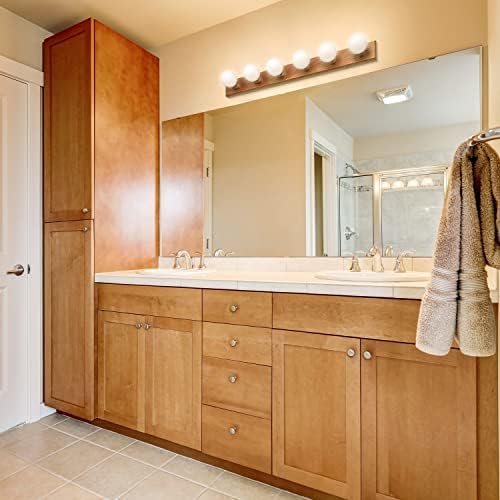 Design House Bathroom Vanity Light Fixtures Over Mirror, 6-Light Vanity Lights for Bathroom, Dimmable Wall Mount Lighting, Horizontal or Vertical Installation, Honey Oak, 36-Inch, 500223