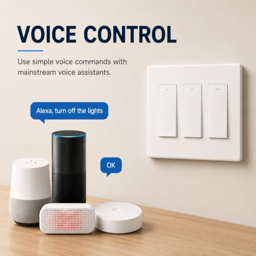 Smart Switch for Light 3 Gang, Neutral Wire Required, 2.4GHz Wi-Fi Switch Compatible with Alexa and Google Home, UL Certified