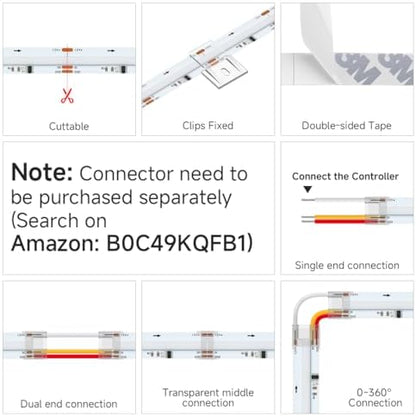 BTF-LIGHTING RGB WS2811 Smart IC FCOB COB LED Strip, UL Listed 864LEDs/m High Density Color Chasing Uniform Light, DC12V 9.8FT 12mm Width Tape Light for Home Party DIY Decor(No Adapter or Controller)