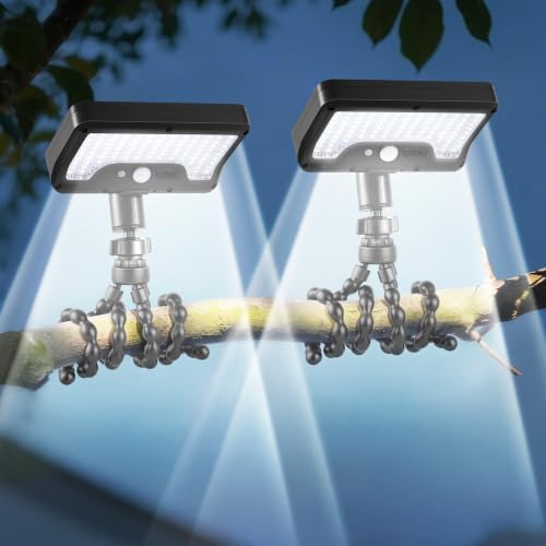 Solar Motion Lights Outdoor with Flexible Octopus Tripod (2 Pack, 6000K)