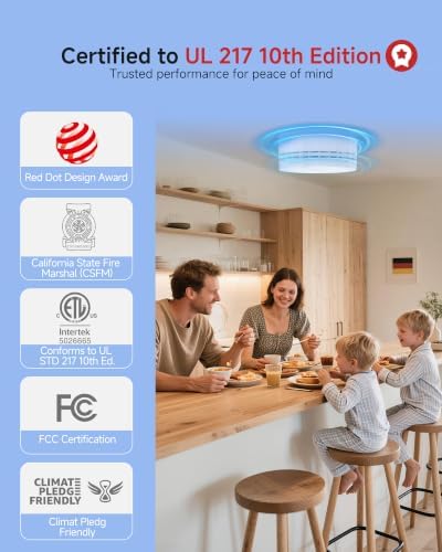 Heiman Smart Smoke Detector, 3-Pack Interconnected Fire Alarm with Gateway