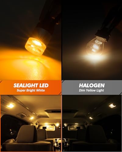 SEALIGHT 194 LED Light Bulbs Amber ＆ Yellow, W5W 168 2825 T10 Car Interior Light Bulb Replacement for License Plate Light, Dome Light, Map Light, Courtesy Light, Pack of 6