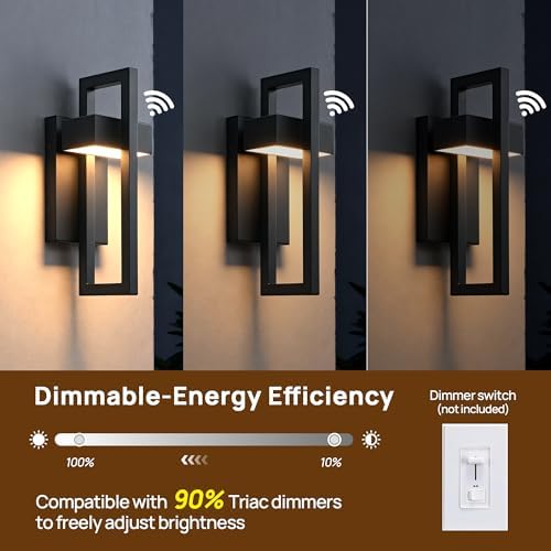 Dusk to Dawn Outdoor Wall Lights Modern LED Exterior Lighting Fixtures, 3000K 20W Outdoor Wall Sconce for Porch, Matte Black Outside Wall Mount Lights for Front Door House Garage 2 Pack