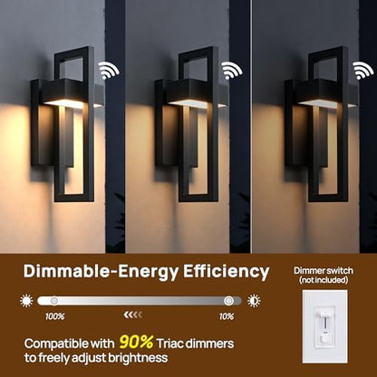 Dusk to Dawn Outdoor Wall Lights Modern LED Exterior Lighting Fixtures, 3000K 20W Outdoor Wall Sconce for Porch, Matte Black Outside Wall Mount Lights for Front Door House Garage 2 Pack
