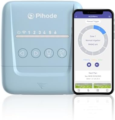 6 Zone Smart Sprinkler Controller with Local Weather Intelligence and Atmosphere Lights, Automated Watering and App Control WiFi Irrigation System, Save Water Through Rain Skip
