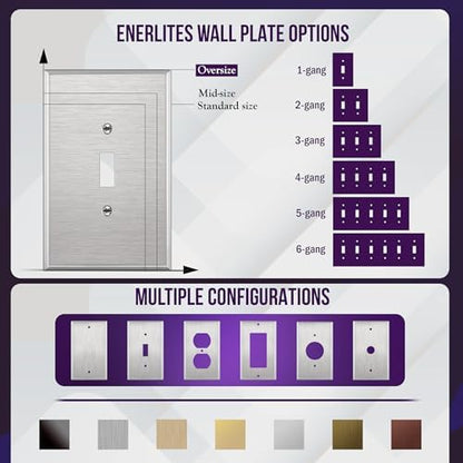 ENERLITES Toggle Light Switch Metal Wall Plate, Over Size 1-Gang, Silver