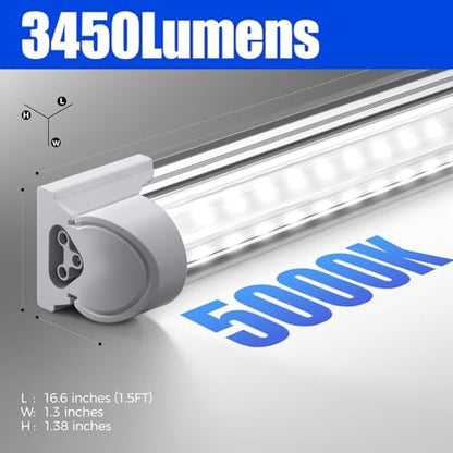 Barrina T8 LED Shop Lights 1.5FT, 25W 3450LM 5000K, 2 Pack High Output Tube