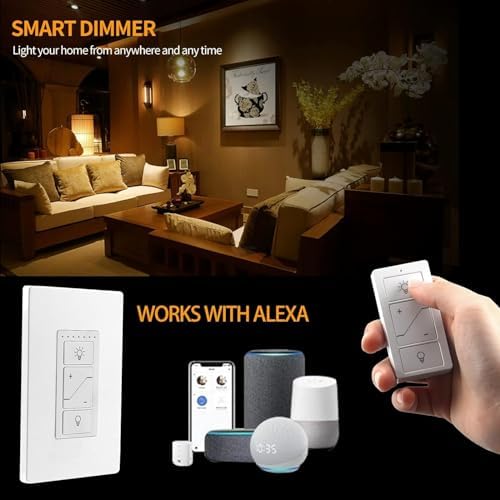 Hummptom Dimmer Switch with Remote Control, Wireless Remote Light Switch, Single Pole Dimmer Light Switch Support 2.4G&5G Compatible with Alexa