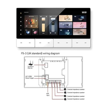 Smart Home Lighting Control Panel, Touch Screen Interface, Multi-Room Scene Control, Dimmable LED Settings, Digital Display 6.2 Inch Smart Control (Bundle: F5-3 UK 4 SPK Black)