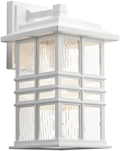 Kichler Beacon Square 14.25" Outdoor Wall Light in White, 1-Light Exterior Wall Sconce with with Clear Hammered Glass, (14.25" H x 8" W), 49830WH