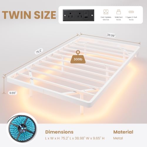SHA CERLIN Twin Size Floating Bed Frame with Smart LED Lights, White