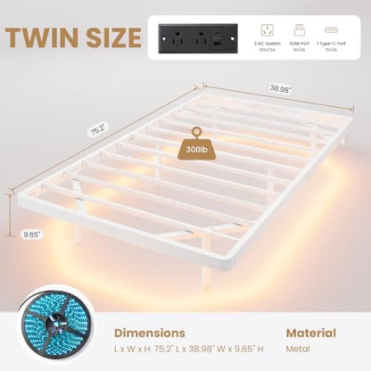 SHA CERLIN Twin Size Floating Bed Frame with Smart LED Lights, White