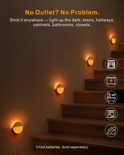 YUNLEX Small Motion Sensor Amber Night Light Battery Operated, Toilet Light