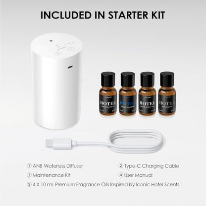 Airversa AN8 Waterless Essential Oil Diffuser Starter Kit, White