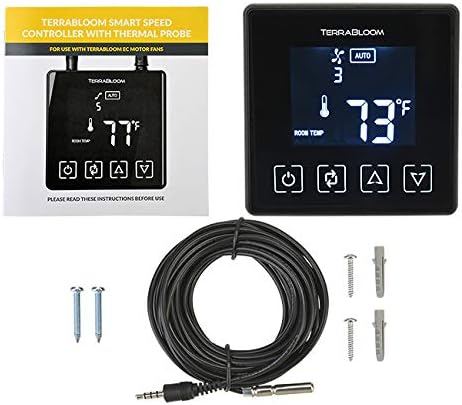 TerraBloom Programmable Thermostat Speed Controller with Temperature Probe for ECMF Series Fans