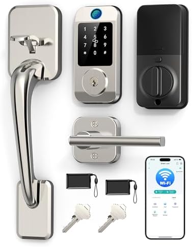 Wi-Fi Smart Front Door Lock Set, Keyless Entry Deadbolt Handle
