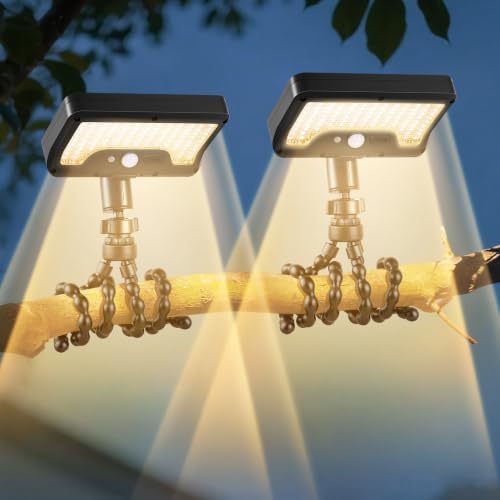 Solar Motion Lights Outdoor with Flexible Octopus Tripod (2 Pack, 3000K)