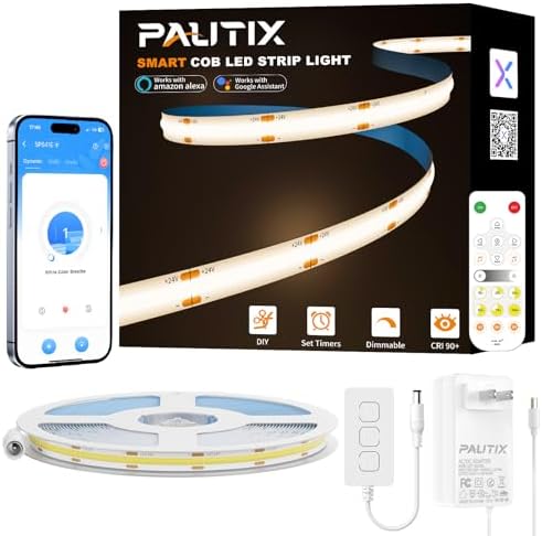PAUTIX COB LED Strip Nautral White,4000K Dimmable LED Tape Light,CRI93+ Super Bright High Lumen,Compatible with Alexa/Google Assistant,Flexible Strip Ligths for Bedroom,Kitchen,Office,Under Cabinet