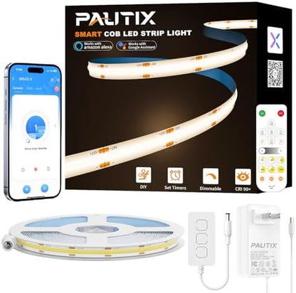 PAUTIX COB LED Strip Nautral White,4000K Dimmable LED Tape Light,CRI93+ Super Bright High Lumen,Compatible with Alexa/Google Assistant,Flexible Strip Ligths for Bedroom,Kitchen,Office,Under Cabinet