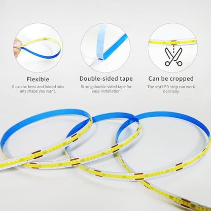 100FT COB LED Strip Lights White Dimmable DC 24V 6000K