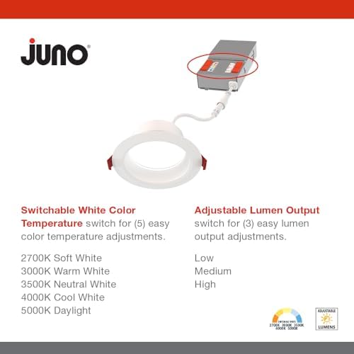 Juno 6" Canless Wafer LED Light, 5-in-1 CCT, Deep Regressed Smooth Trim 6Pk