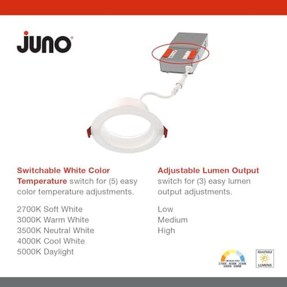 Juno 6" Canless Wafer LED Light, 5-in-1 CCT, Deep Regressed Smooth Trim 6Pk