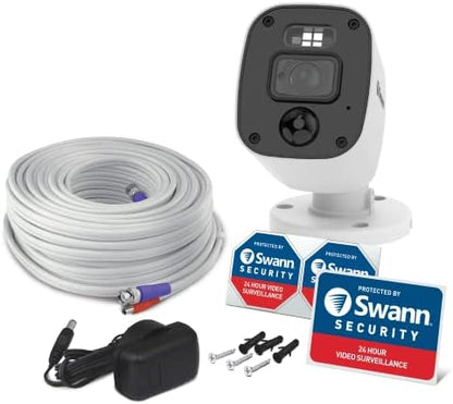 Swann Add-On DVR Flashing Light Bullet Cam with Sensor Spotlight, 1080P Video, Indoor or Outdoor Design, Dusk to Dawn Color Night Vision Plus True Detect Heat, Motion Detection, and One Way Audio