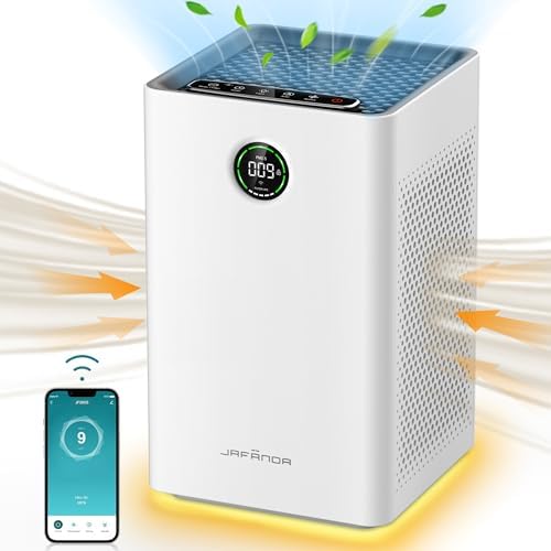 Smart WiFi Air Purifiers for Home Large Room up to 1190 Ft², HEPA Air Purifier with Activated Carbon, 23dB Quiet Air Cleaner for 99.7% of Dust, Smoke, Odor, Pet Dander, Pollen, JF260S White