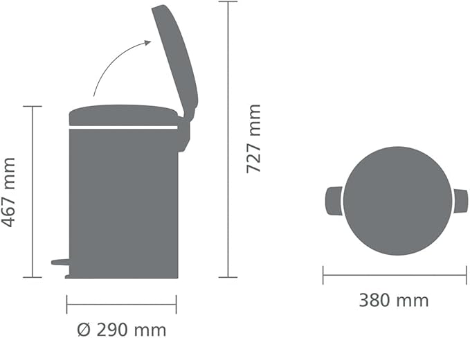 Brabantia Step-On Trash Can | Mineral Concrete Gray | 5.3 Gallon / 20L | Bathroom, Bedroom, Office Trash Can, Light Pedal, Handle & Removable Inner Bucket | 9.9 x 13.3 x 16.2 | + Trash Bags