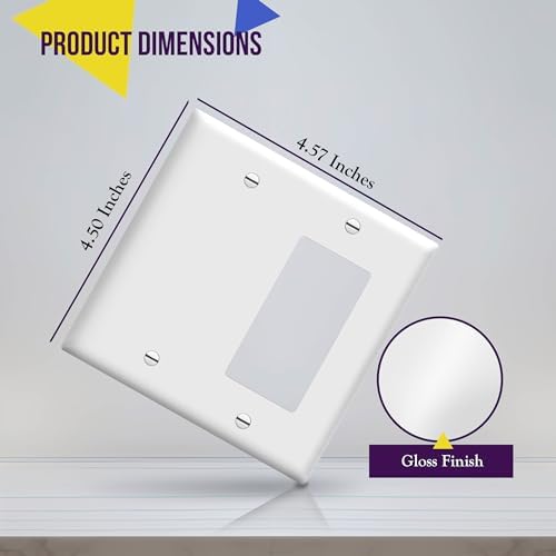 ENERLITES Combination Decorator Rocker/Blank Outlet Wall Plate, Standard Size, 2-Gang 4.50 inch x 4.57 inch Light Switch Cover, Polycarbonate Thermoplastic, UL Listed, 880131-W, White