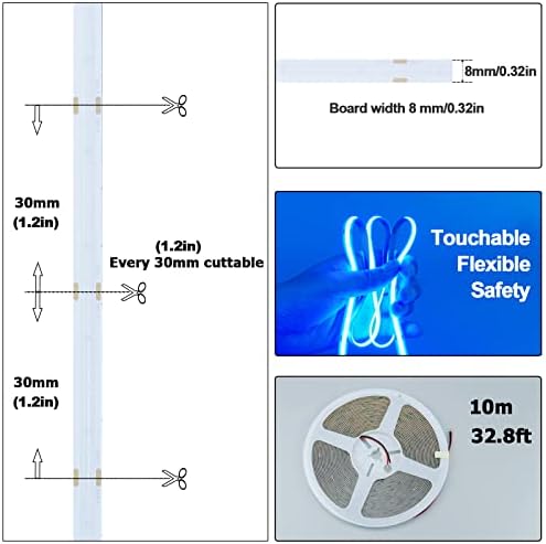 32.8ft/10M 24V COB Blue LED Strip Light 3840LEDs IP20 Not Waterproof