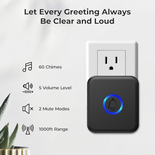 Wireless Doorbell 1000ft Range, Loud Waterproof Door Bell with 60 Melodies