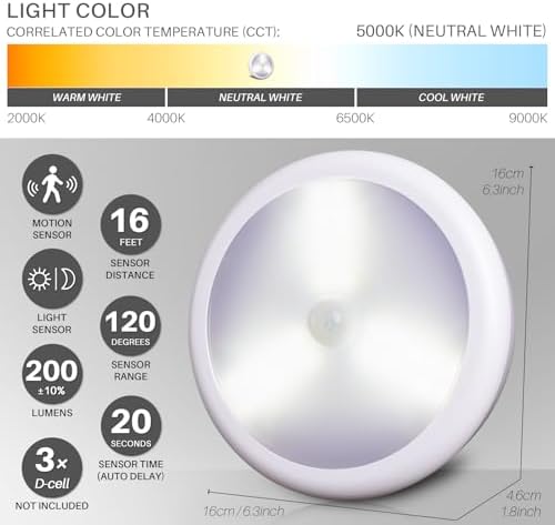 STAR-SPANGLED 6.3” Motion Sensor Ceiling Light Indoor AA/D Battery Operated