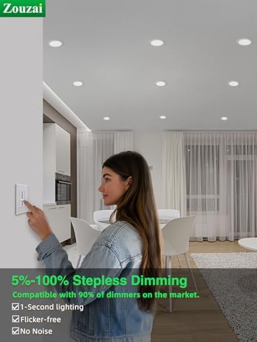 zouzai 6 Pack 4 Inch LED Recessed Ceiling Light, 810LM, 5CCT, Dimmable