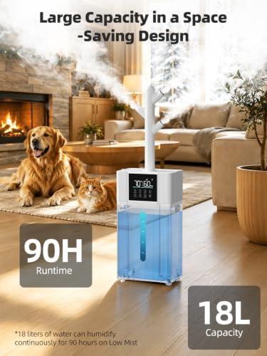 Smart Humidifiers for Large Room - GloryAir 4.8Gal Top Fill Cool Mist, App