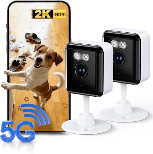 Gianteye 2K Indoor Security Camera (2-Pack), Dual-Band 2.4/5GHz WiFi Pet & Baby Monitor, AI Event Detection with Smart Search, Color Night Vision, 2-Way Audio, Human Detection, US App