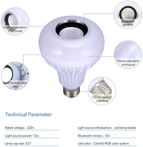 Garosa LED Color Changing Light Bulb with Bluetooth Speaker, 12W E27 RGB Smart Bulb Remote Control for Living Room Bedroom Bathroom Closet Decor