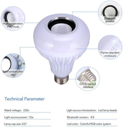Garosa LED Color Changing Light Bulb with Bluetooth Speaker, 12W E27 RGB Smart Bulb Remote Control for Living Room Bedroom Bathroom Closet Decor