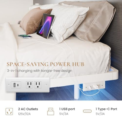 SHA CERLIN Twin Size Floating Bed Frame with Smart LED Lights, White
